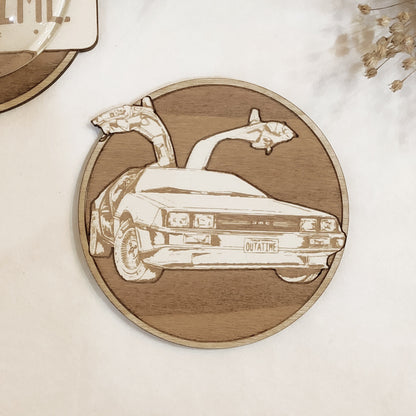 Set di 6 sottobicchieri in legno incisi – Design cinematografico iconico